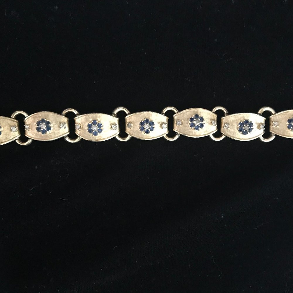 Vintage Joseph Mazer Sapphire Crystal Rhinestone Gold Plated Bracelet Signed